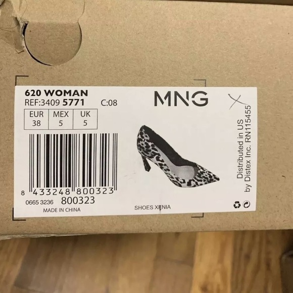 NWT Mango Leopard Heels Xenia Pony Hair Pointed Toe Pumps Size 38 / US 7.5 Black - Picture 9 of 9